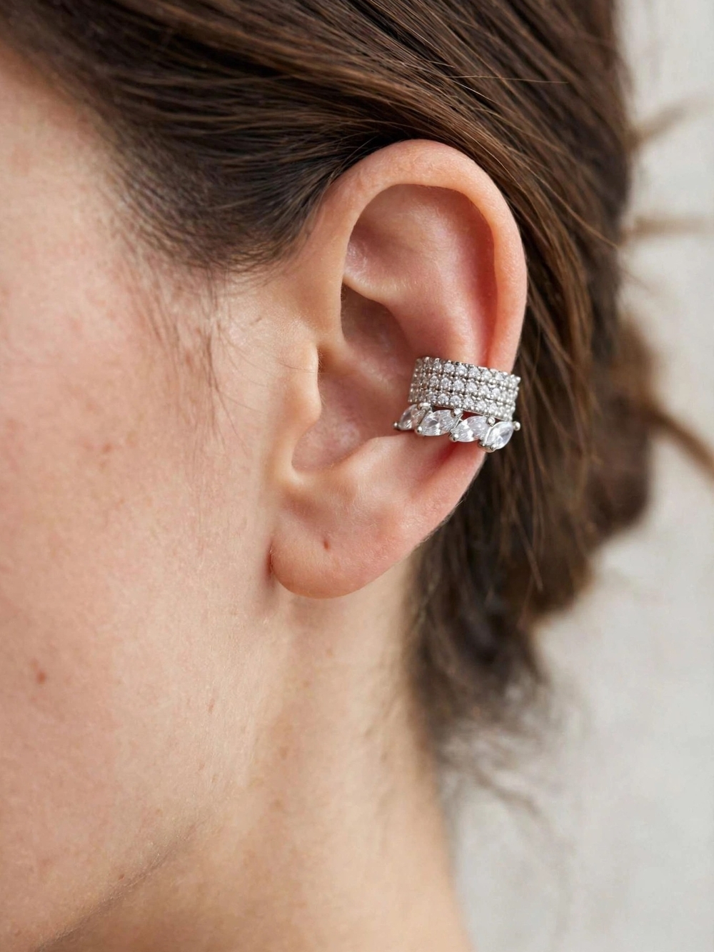 Silver Crystal Pavé and Marquise Ear Cuff - Women Jewelry